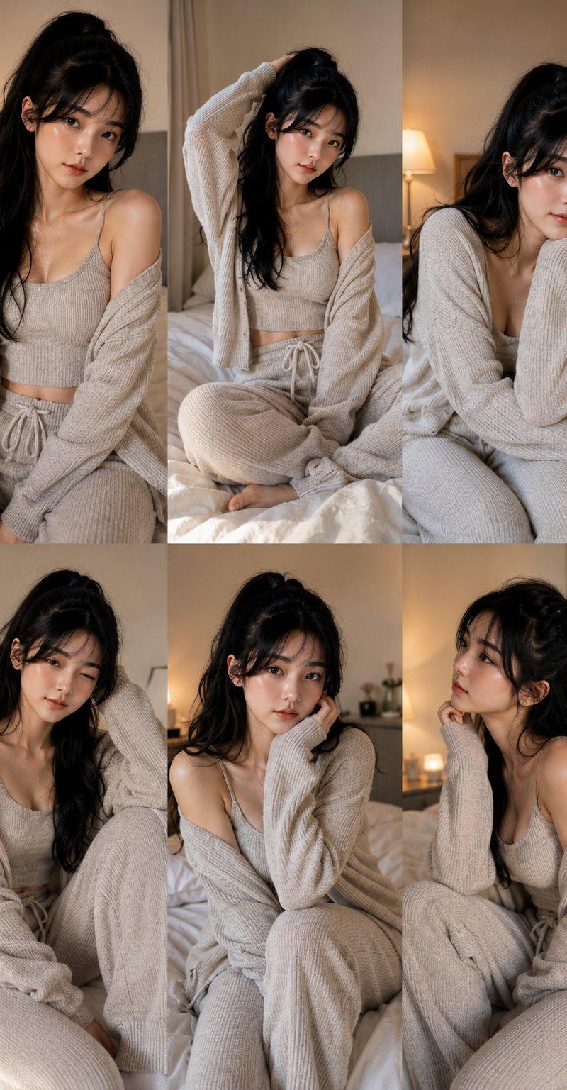 韩系简约卧室居家女性写真拼贴