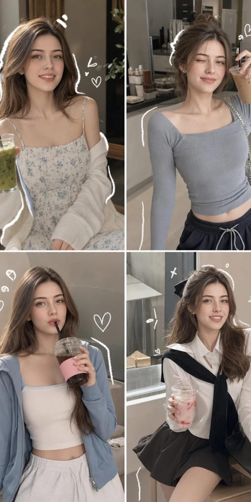 韩系大头贴四格拼贴时尚少女