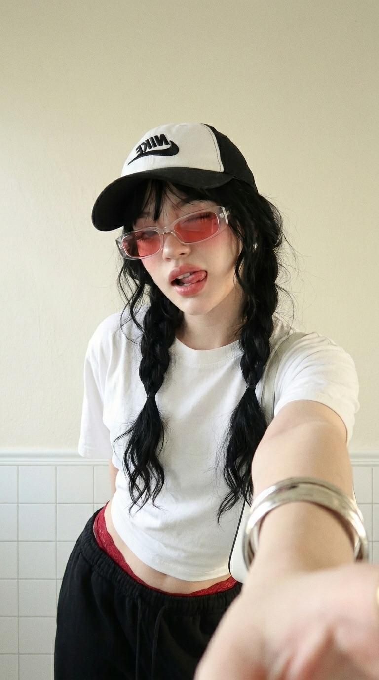 韩系街头风Y2K广角透视自拍少女