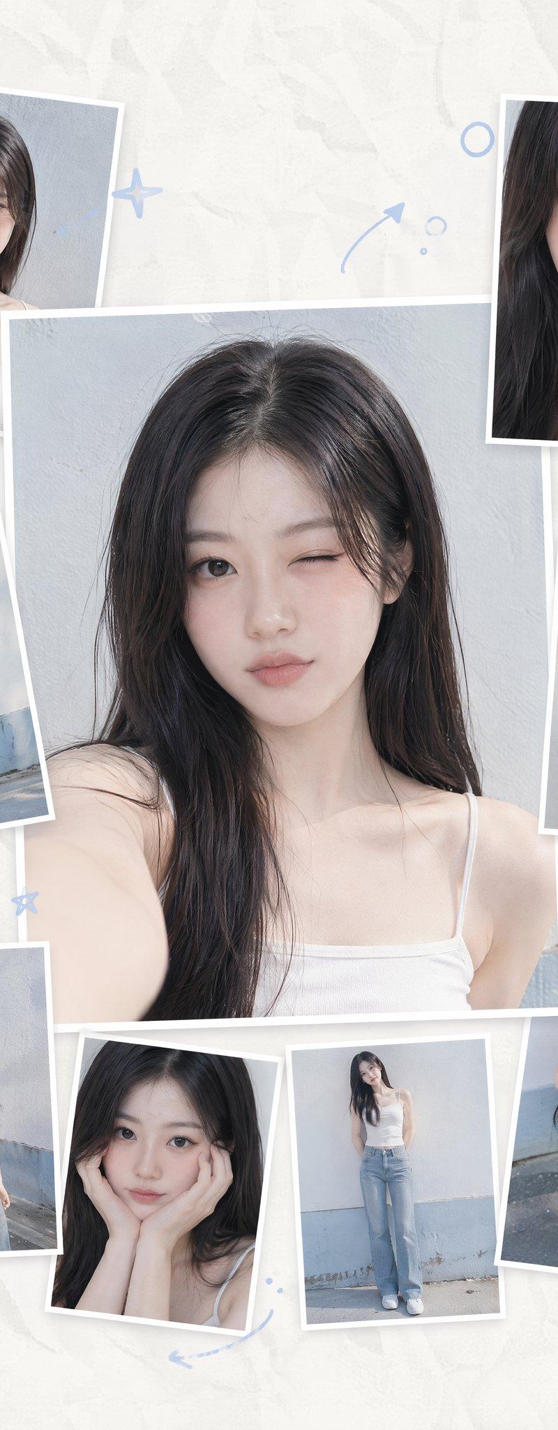 韩系简约拼贴海报风人像摄影提示词