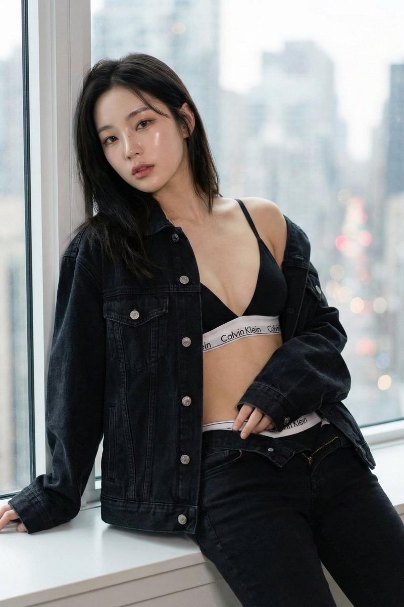 窗畔光影下的韩系瓷肌性感偶像