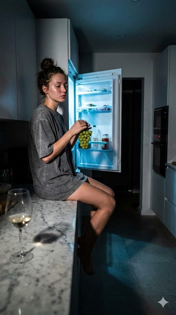 凌晨三点冰箱微光下的慵懒素颜少女