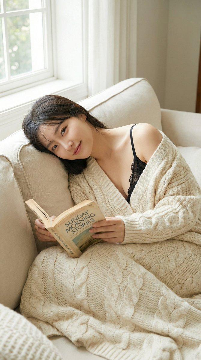 慵懒周日清晨的温柔蕾丝少女