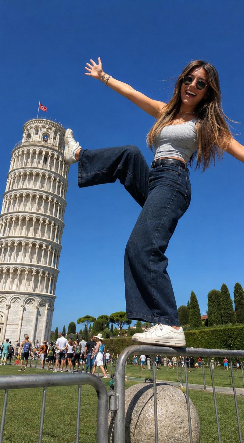 意大利比萨斜塔创意错位旅行照