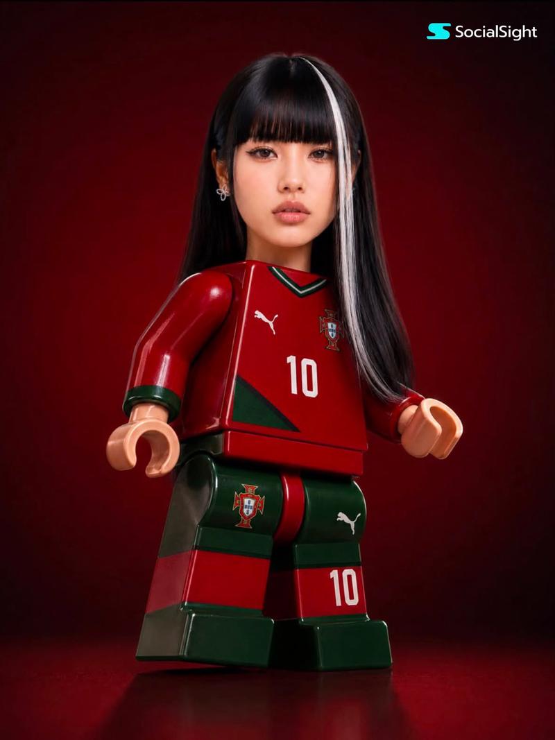 乐高风黑发挑染足球少女收藏级人偶