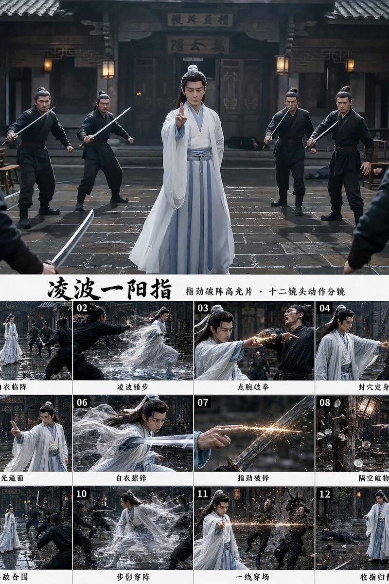 凌波一阳指白衣武侠指劲破阵分镜