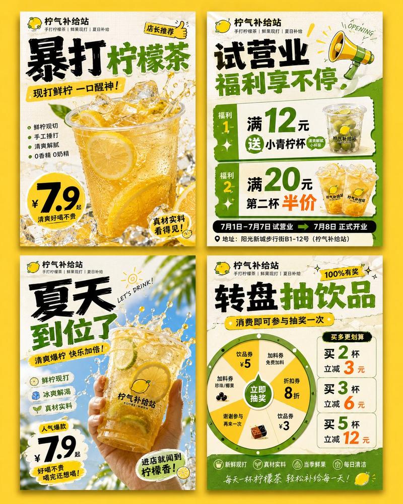 本地生活门店开业营销海报四图生成
