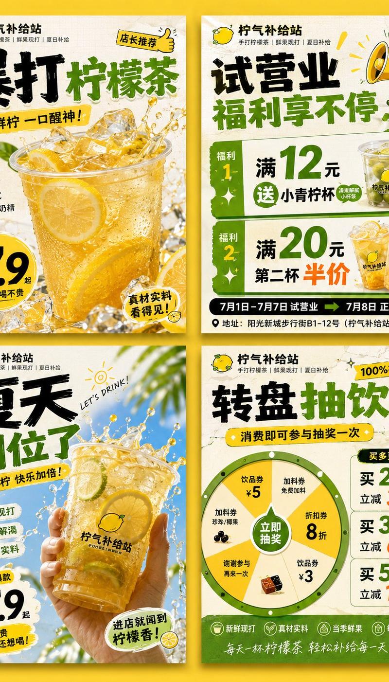 本地生活门店开业营销海报四图生成