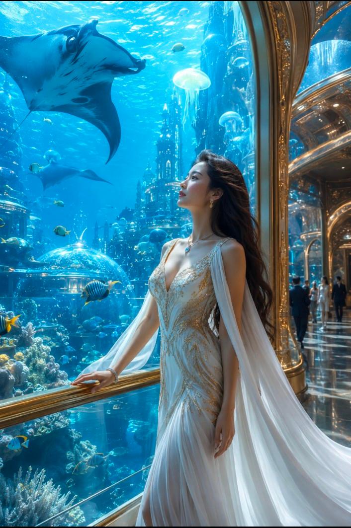 奢华未来主义水族城市女性人像