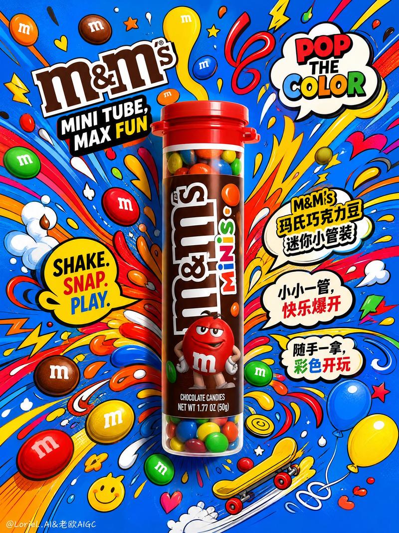 M豆迷你管装彩色动感商业海报
