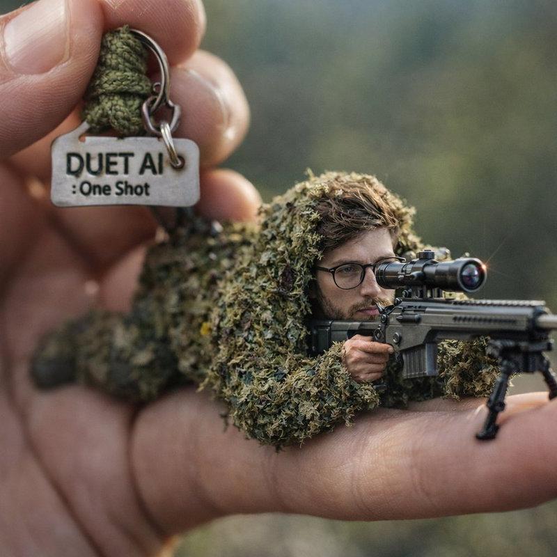 巨手掌心的微缩狙击手超写实特写