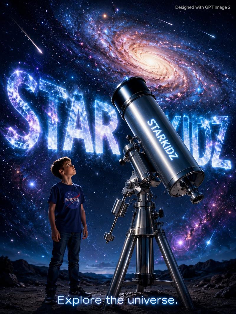 奇幻科学广告海报男孩与巨大望远镜
