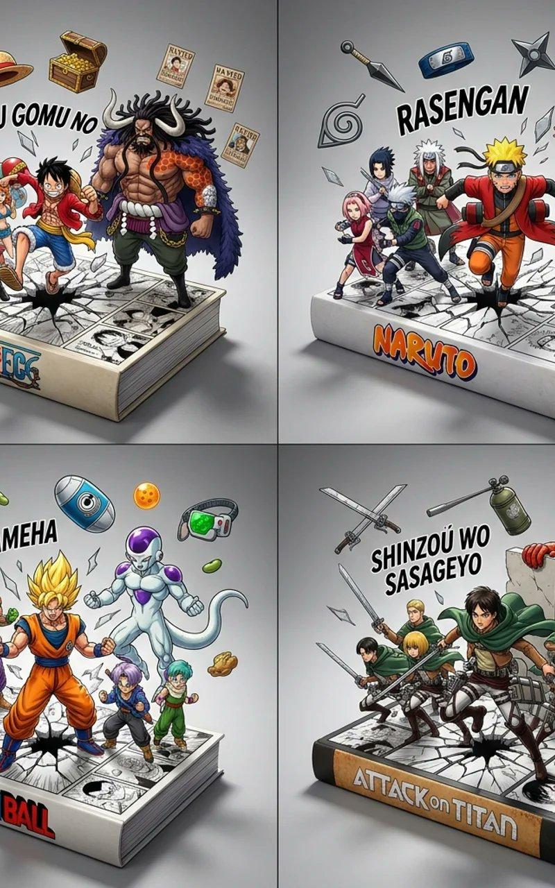 漫画风格3D立体书卷场景提示词