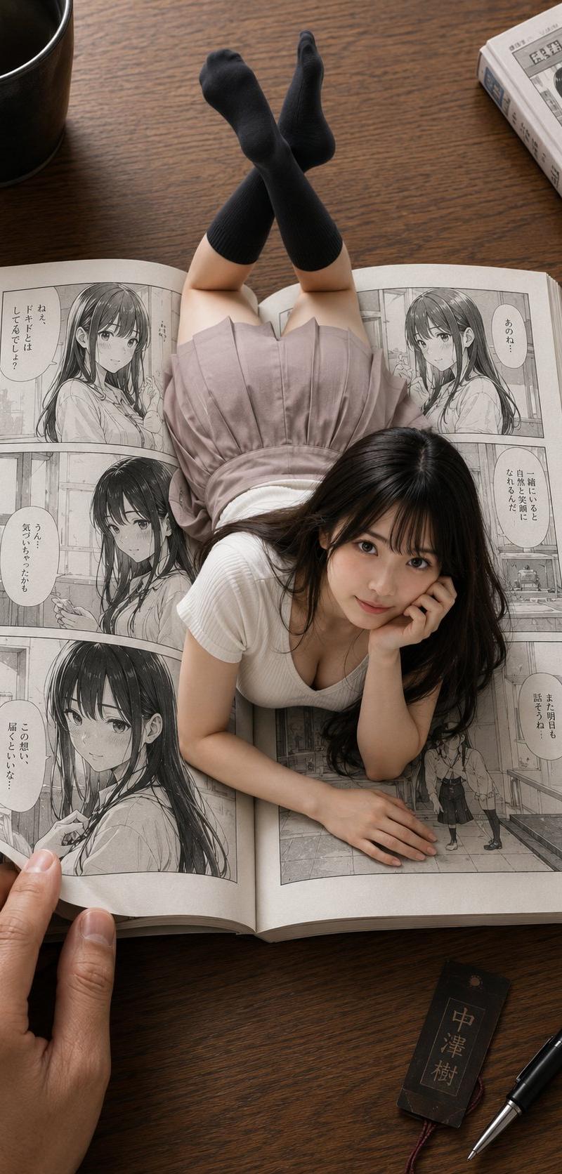漫画少女破次元壁超写实俯拍视觉