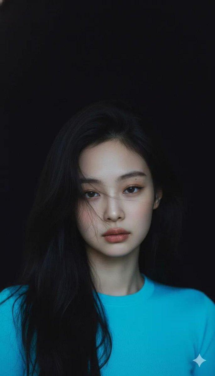 暗夜霓虹蓝衣女子的忧郁电影感人像