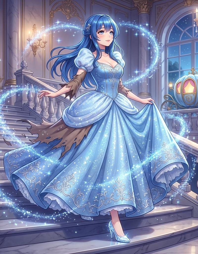 午夜钟声前的蓝裙灰姑娘与璀璨魔法