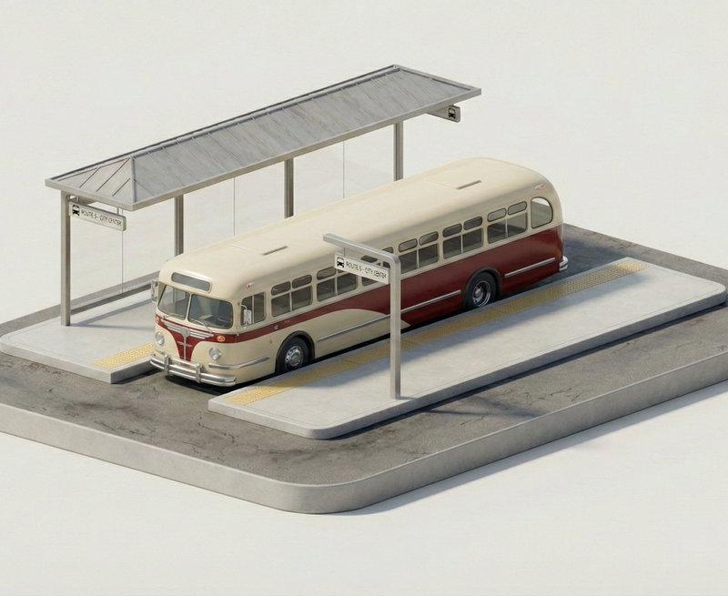 极简3D等距视角城市交通微缩模型