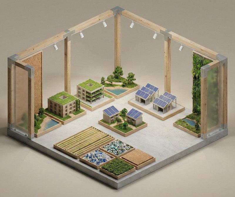 极简风格3D等轴测展览空间微缩模型