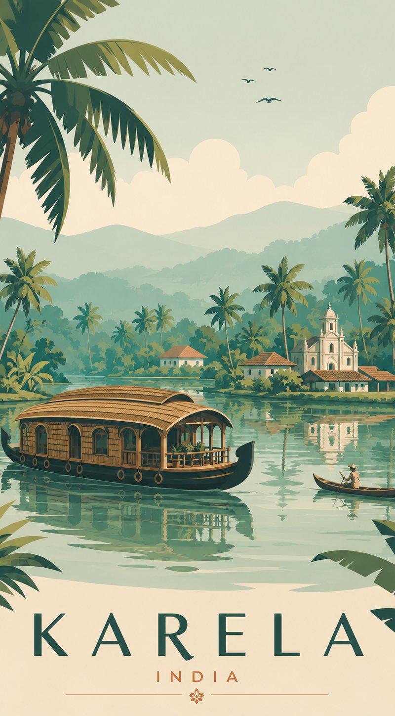 极简主义巴厘岛复古旅行海报插画