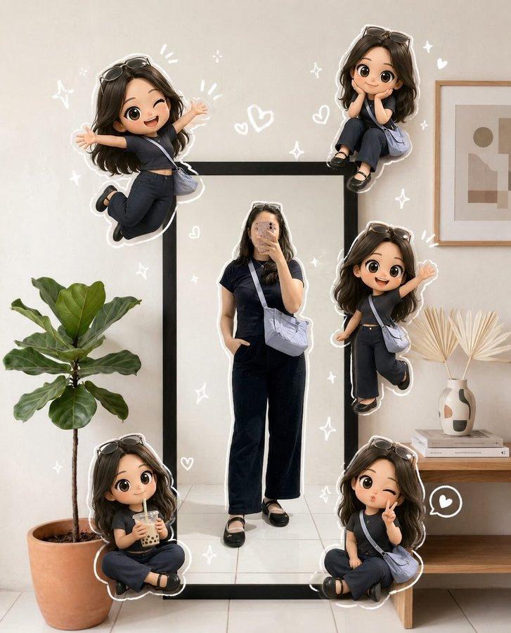 极简家居里的Q版俏皮少女