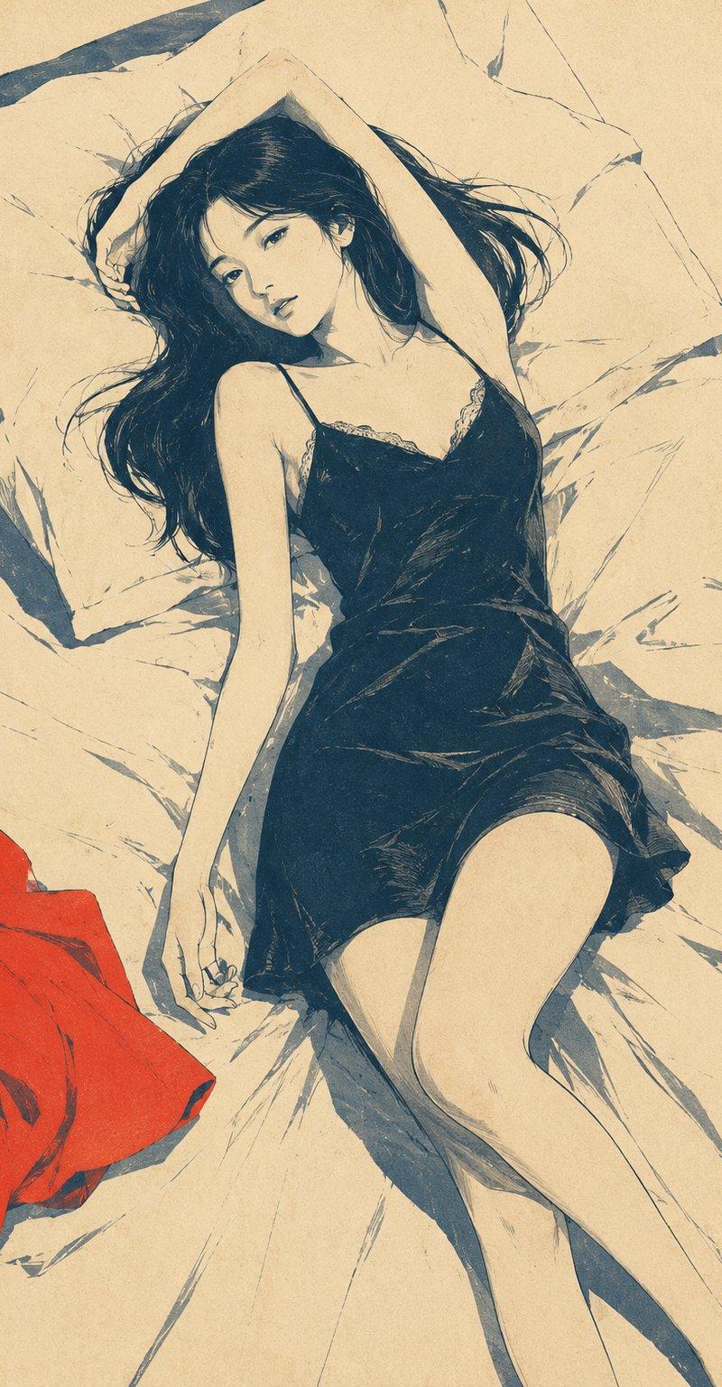 极简复古日式版画风格插画