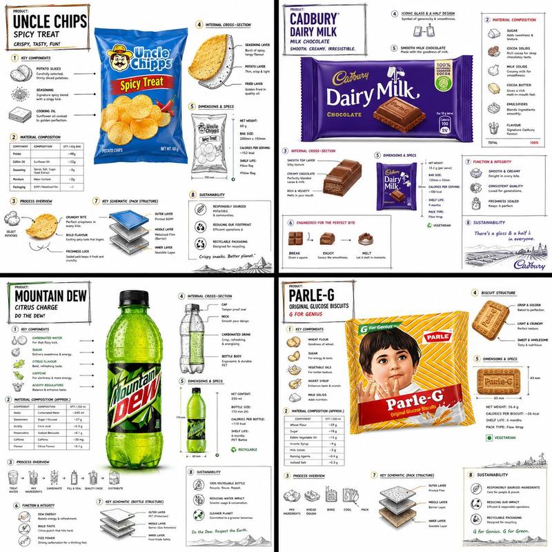 极简主义零食产品技术蓝图海报