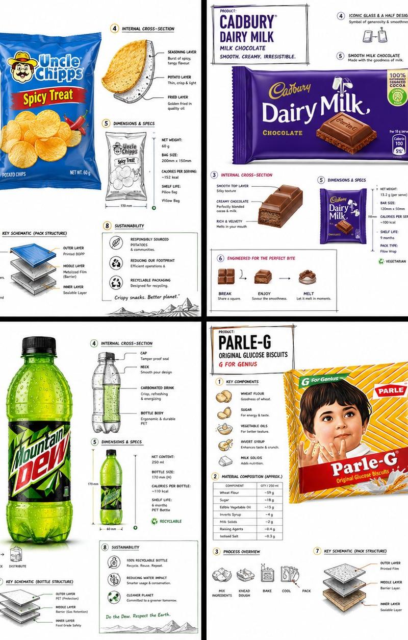 极简主义零食产品技术蓝图海报