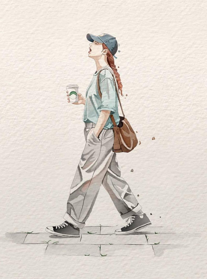 极简水彩都市时尚女性插画