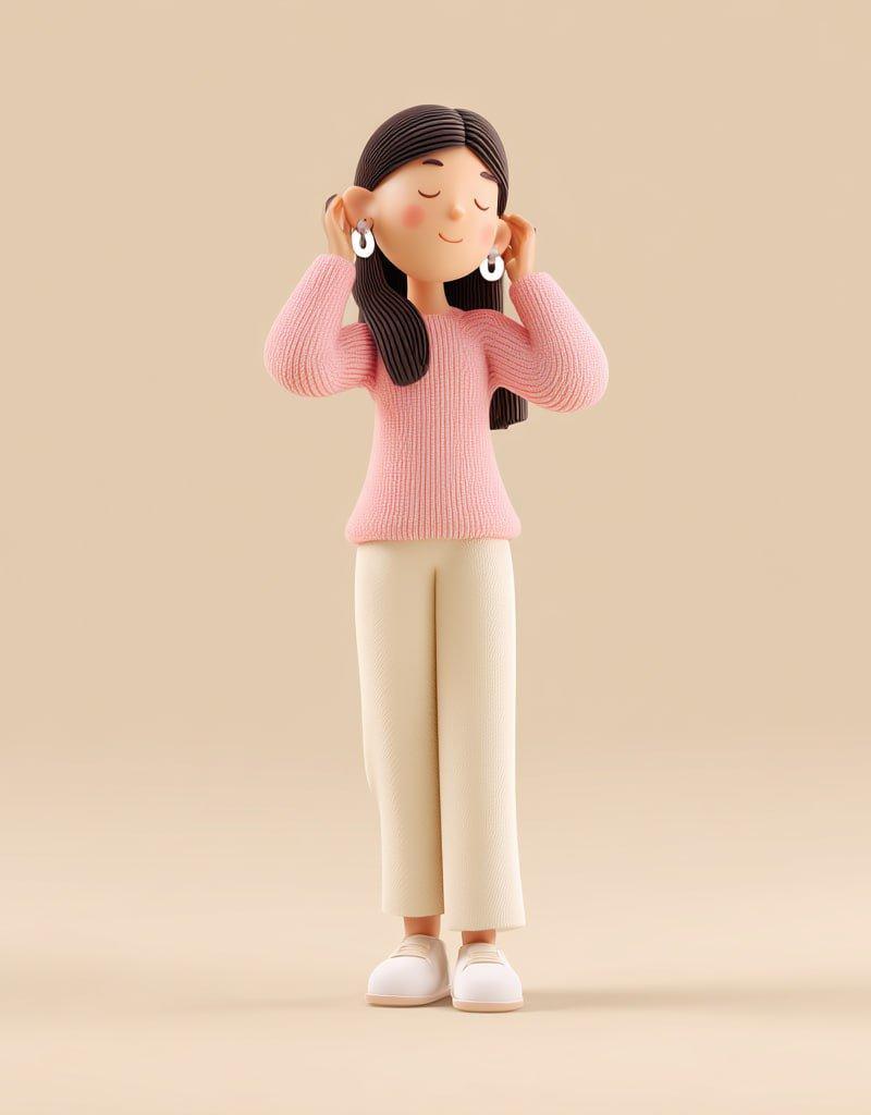 简约3D可爱女性欣赏耳环插画
