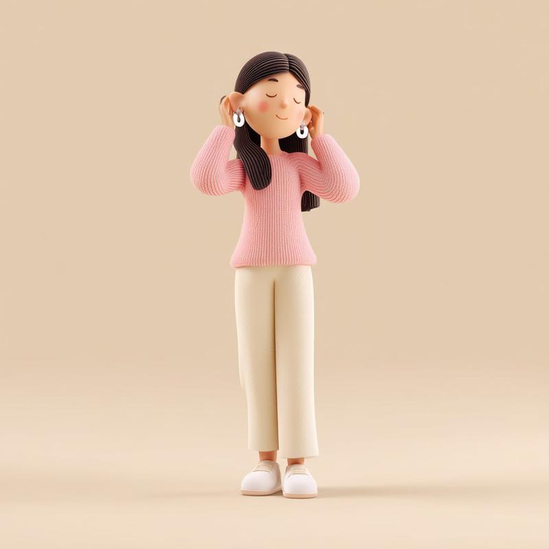 简约3D可爱女性欣赏耳环插画