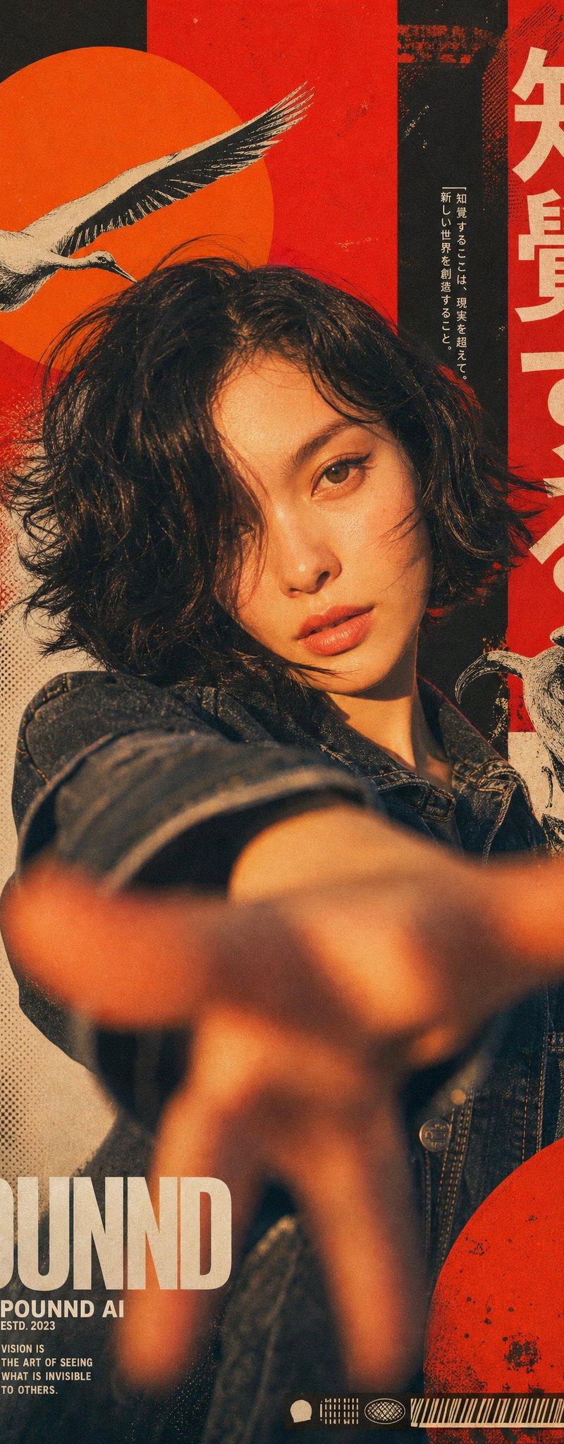 混合媒介拼贴风亚裔女性时尚海报