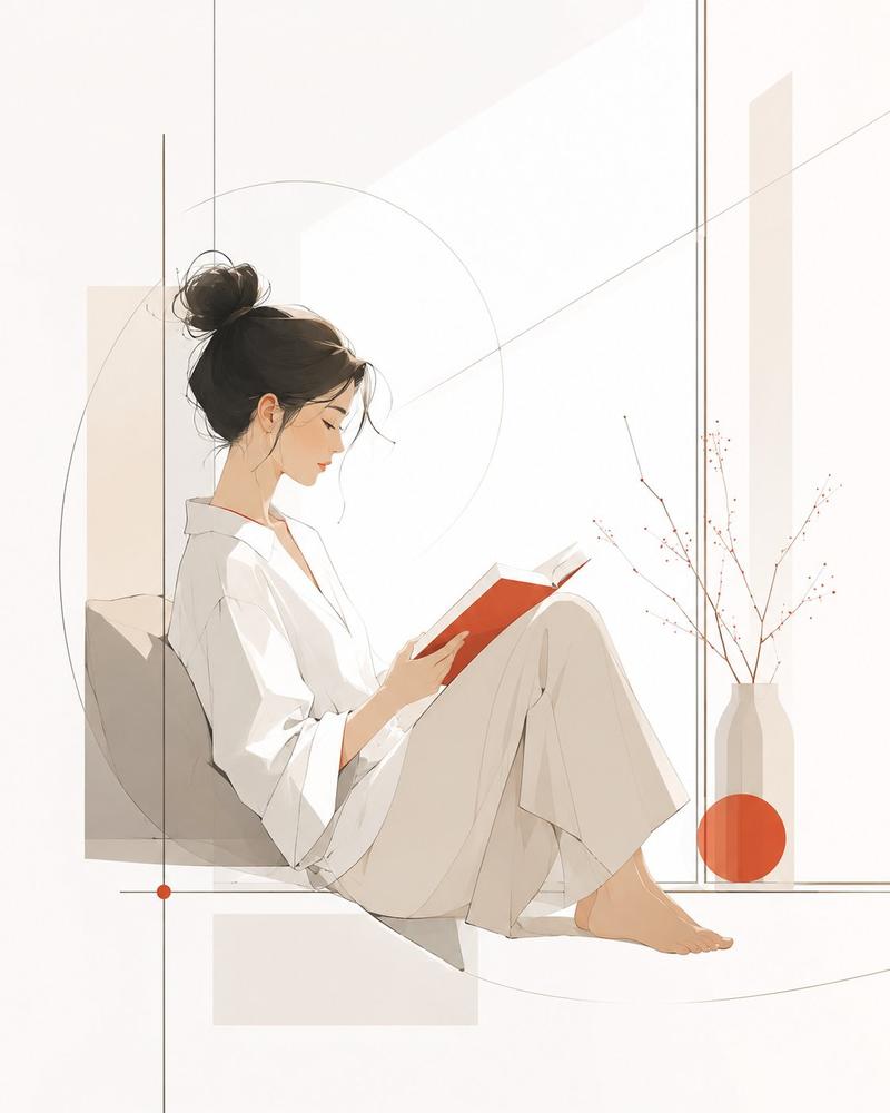现代极简杂志风高级留白插画提示词
