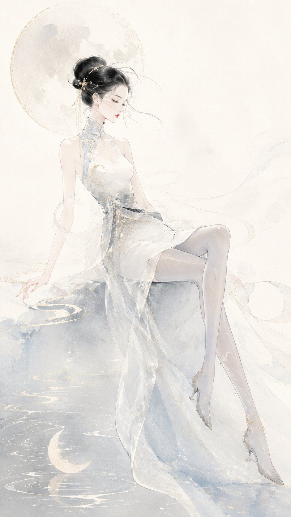 现代东方高定水墨时装插画