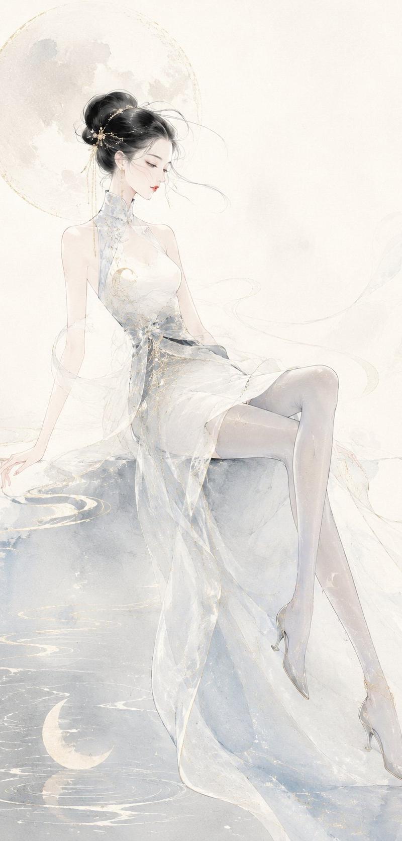 现代东方高定水墨时装插画