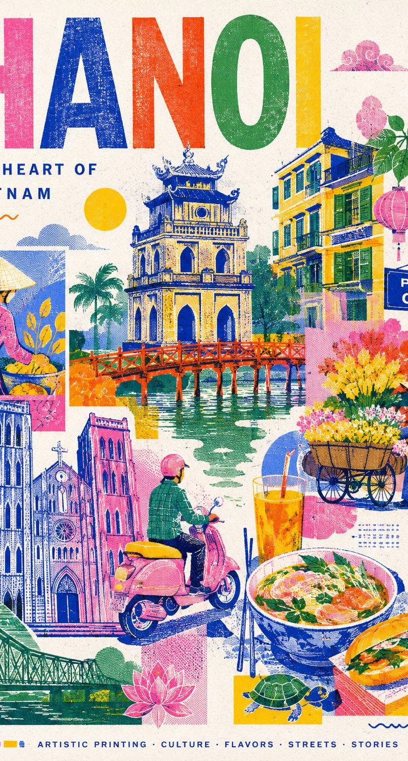 孔版印刷风格时尚现代旅行海报