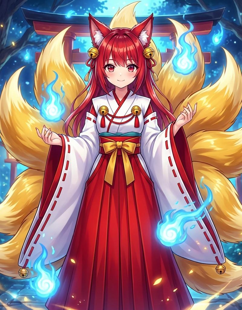 月光樱花下的绝美九尾狐仙子