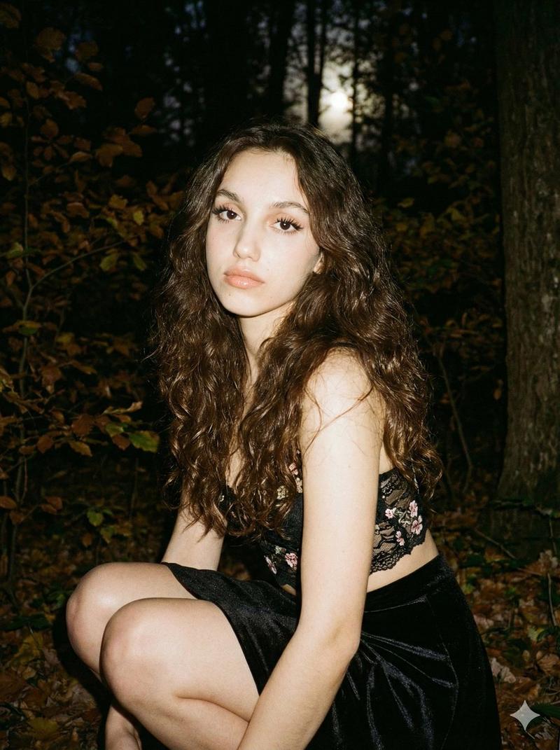 月光洒落秋夜森林的复古胶片少女