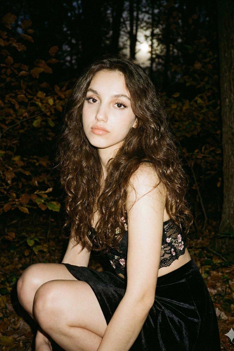 月光洒落秋夜森林的复古胶片少女