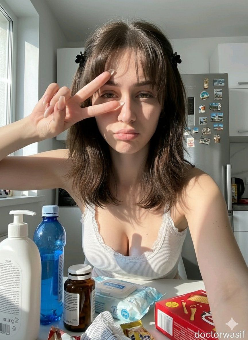 晨光下的厨房少女超写实手机自拍