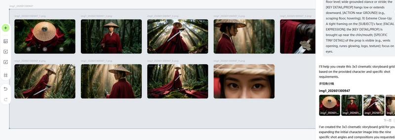 晨雾森林中坚毅的东方红衣女战士