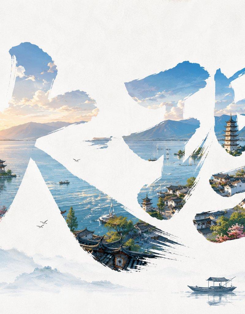新中式手写汉字遮罩城市视觉海报