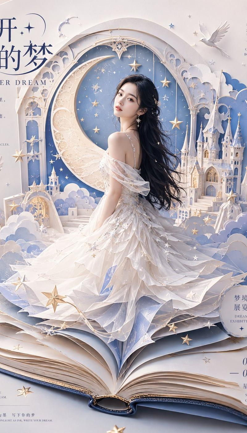 梦幻星月纸雕立体书人物艺术海报