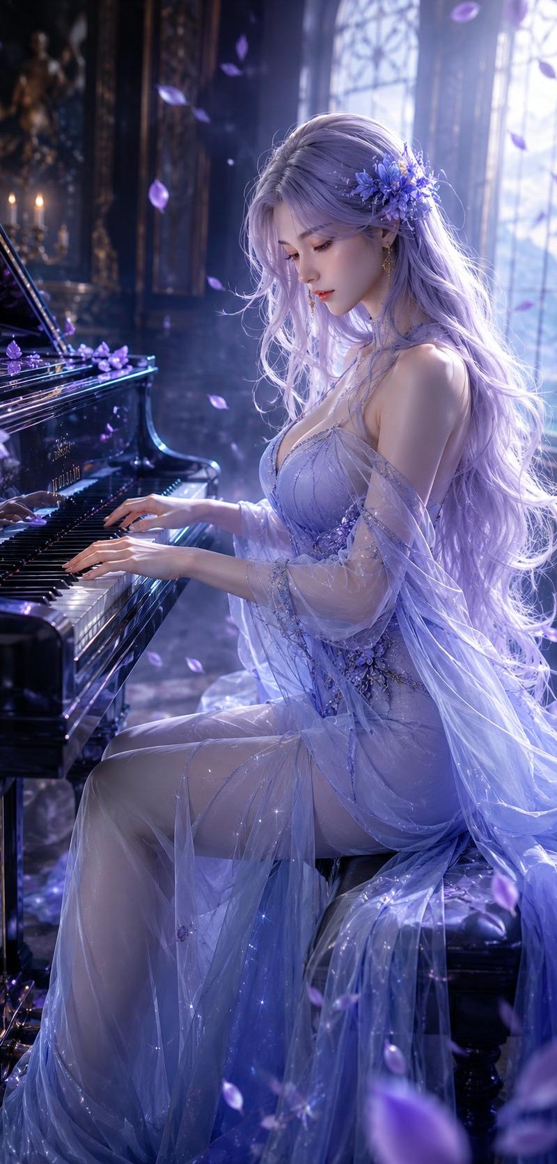 东方幻想女性钢琴弹奏梦幻CG