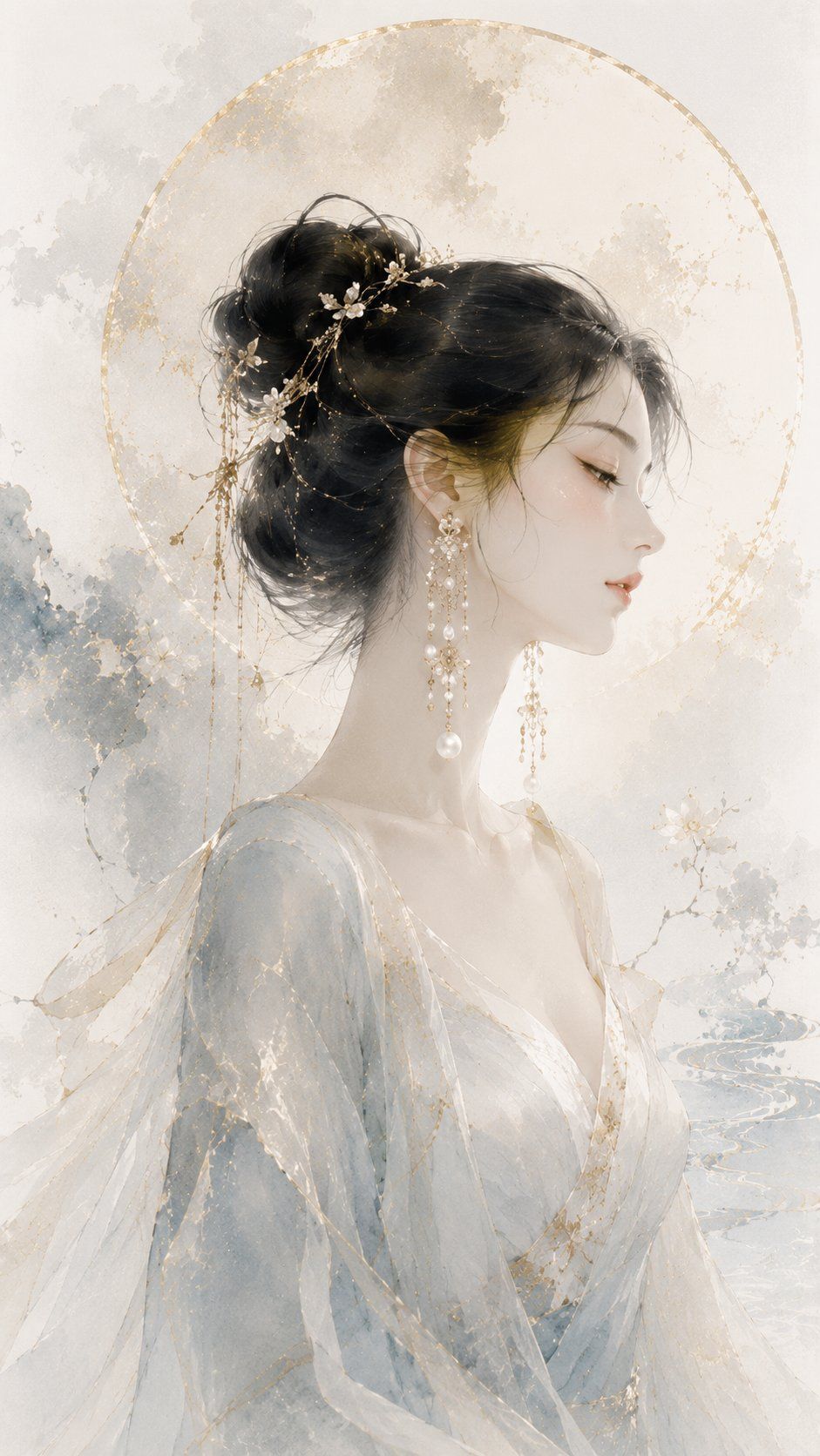 东方水墨高级珠宝插画视觉海报
