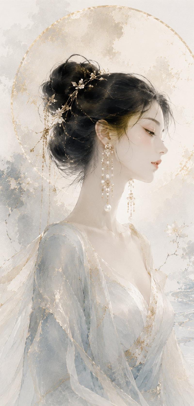 东方水墨高级珠宝插画视觉海报