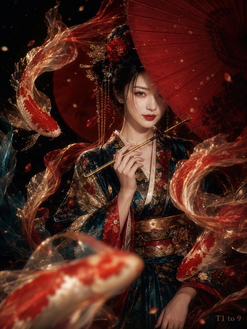 东方奢华影棚人像锦鲤丝绸艺术