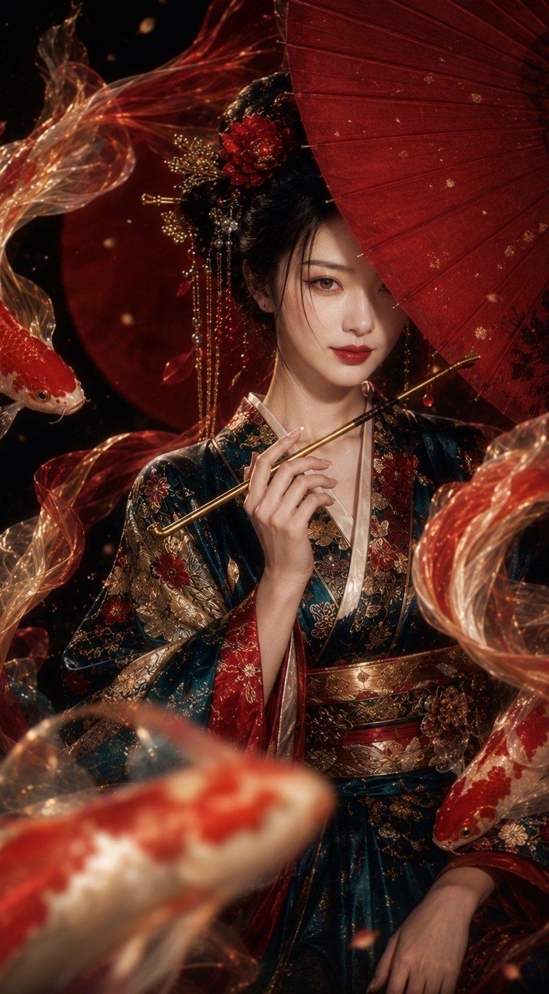 东方奢华影棚人像锦鲤丝绸艺术