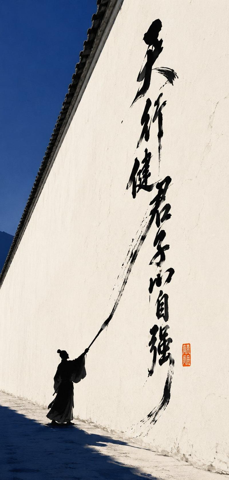 东方禅意极简高对比人物剪影海报