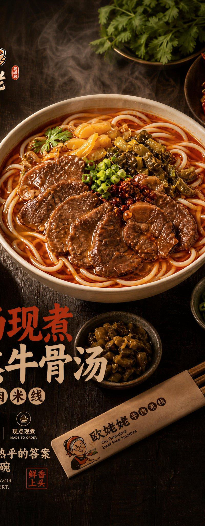 欧姥姥牛肉米线品牌核心主视觉海报