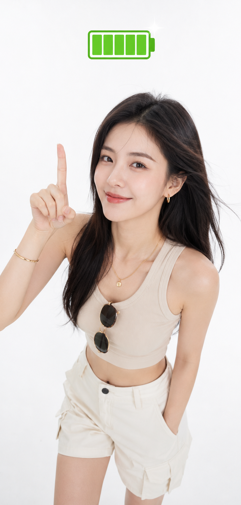 俯拍夏装美女满电状态穿搭